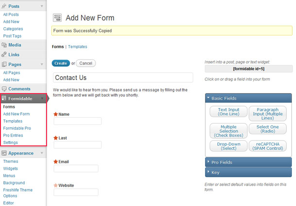 Formidable forms plugin
