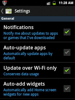 Android market settings