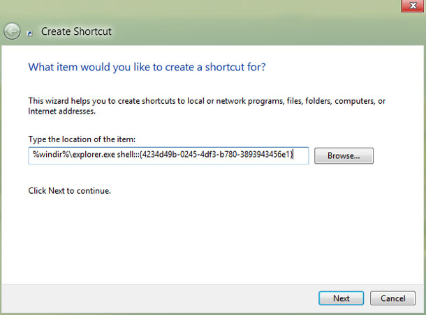 create shortcut windows 8