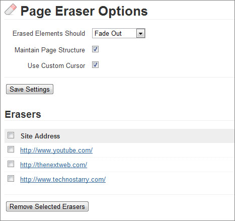 page eraser options